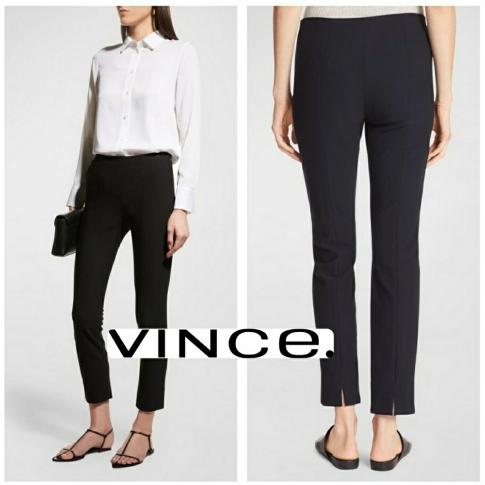 Vince Stitch Front Seam Ponte Knit Side Zip Slit Hem Leggings,Color Black Size M